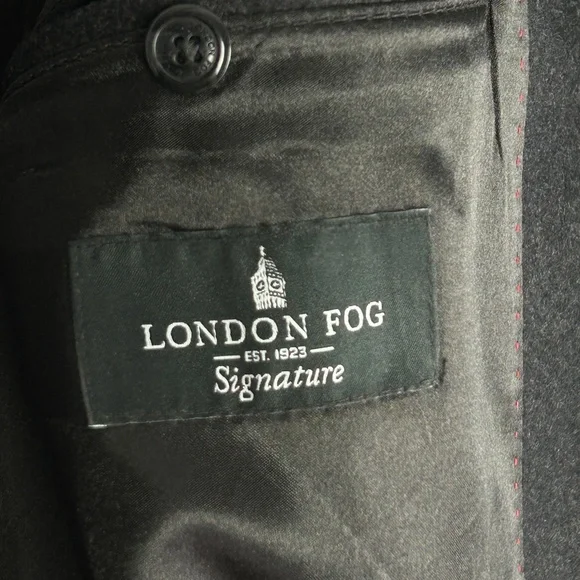 London Fog men's size 42L wool blend long coat dark gray lined - Picture 15 of 16